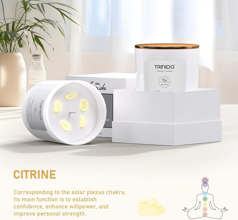 TRINIDa Aromatherapy Candle – Non-Toxic Soy Wax Candle with Citrine Crystal, Lavender Blend Essential Oil for Stress Relief, Long-Lasting, Natural & Organic, Candle Gift for Women, Ideal Home Candle - Image 3
